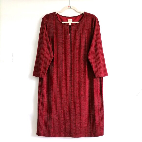 NWT Chico's Cranberry Spice Red Heathered Ribbed Striped Short Dress Size 2 US L - Picture 1 of 7